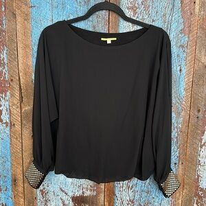 Gianni Bini Black Sheer Blouse with Studded Cuffs Size XS